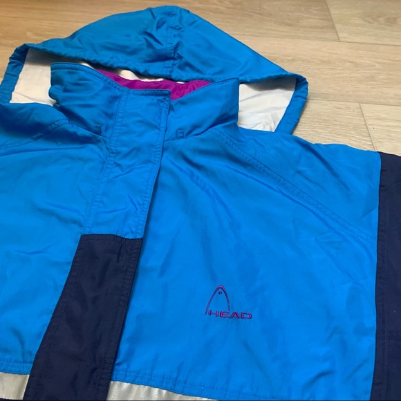 Spring Jacket Retro Blue Purple Windbreaker Zip Up Head Unisex - Picture 8 of 12